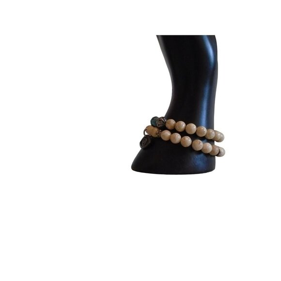 Handmade Vintage Set of 2 Natural Stone Stretch Bracelets -Evil Eye Symbol - Picture 3 of 7